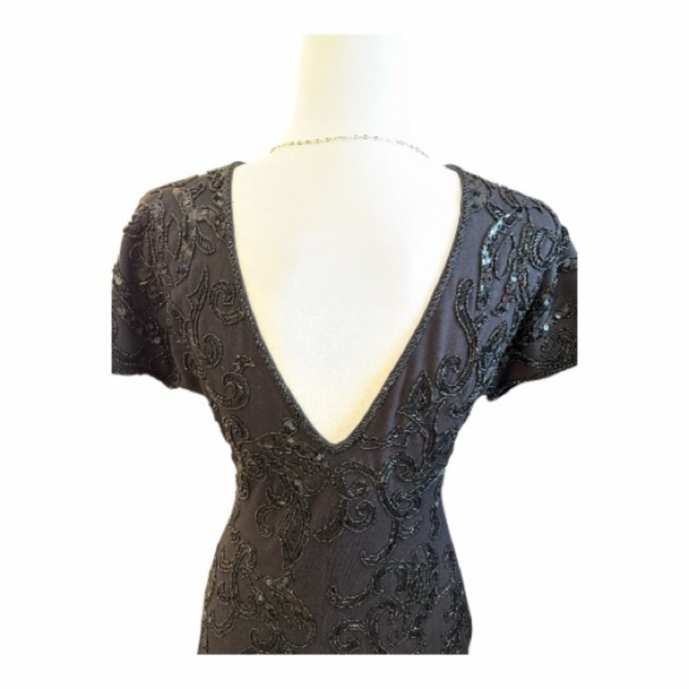 Carmen Marc Valvo Old Hollywood Black Beaded Dress Glam Evening M AG1 - Picture 5 of 8